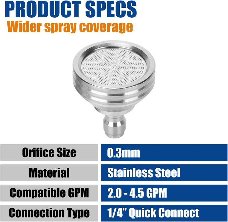 Solivede Stainless Steel Pressure Washer Nozzle Tips Soft Wash Gun Shower Nozzle with Large Spray Head, 1/4'' Quick Connect Adapter for Pressure Washer Gun Car Washing, Tire Detailing, Garden Watering - Image 5